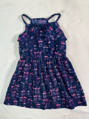 Girls’ Navy Flamingo Print Summer Sundress Size 2T